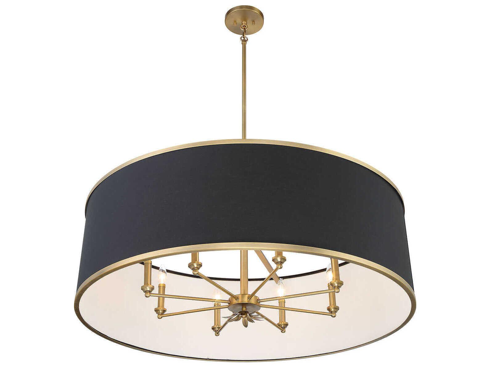 Minka Lavery Caprio 8-Light Natural Brushed Brass Black Drum Pendant