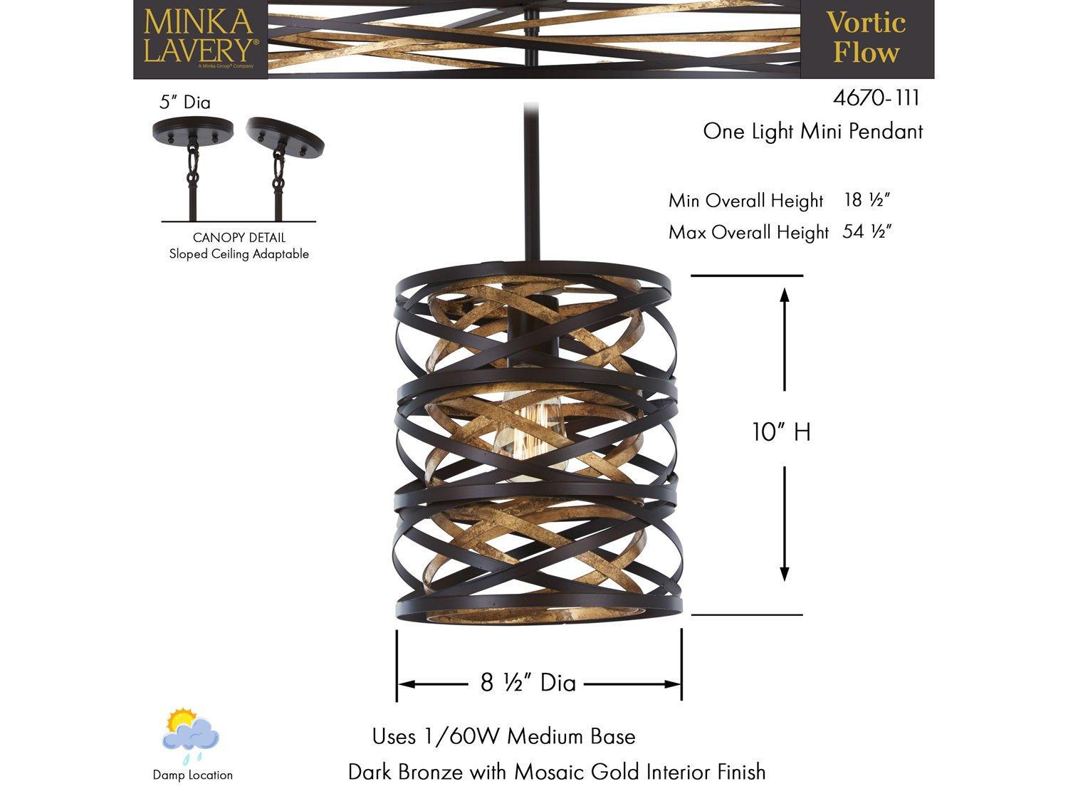 Minka Lavery Vortic Flow 1-Light Dark Bronze Mosaic Gold Linear Mini Pendant