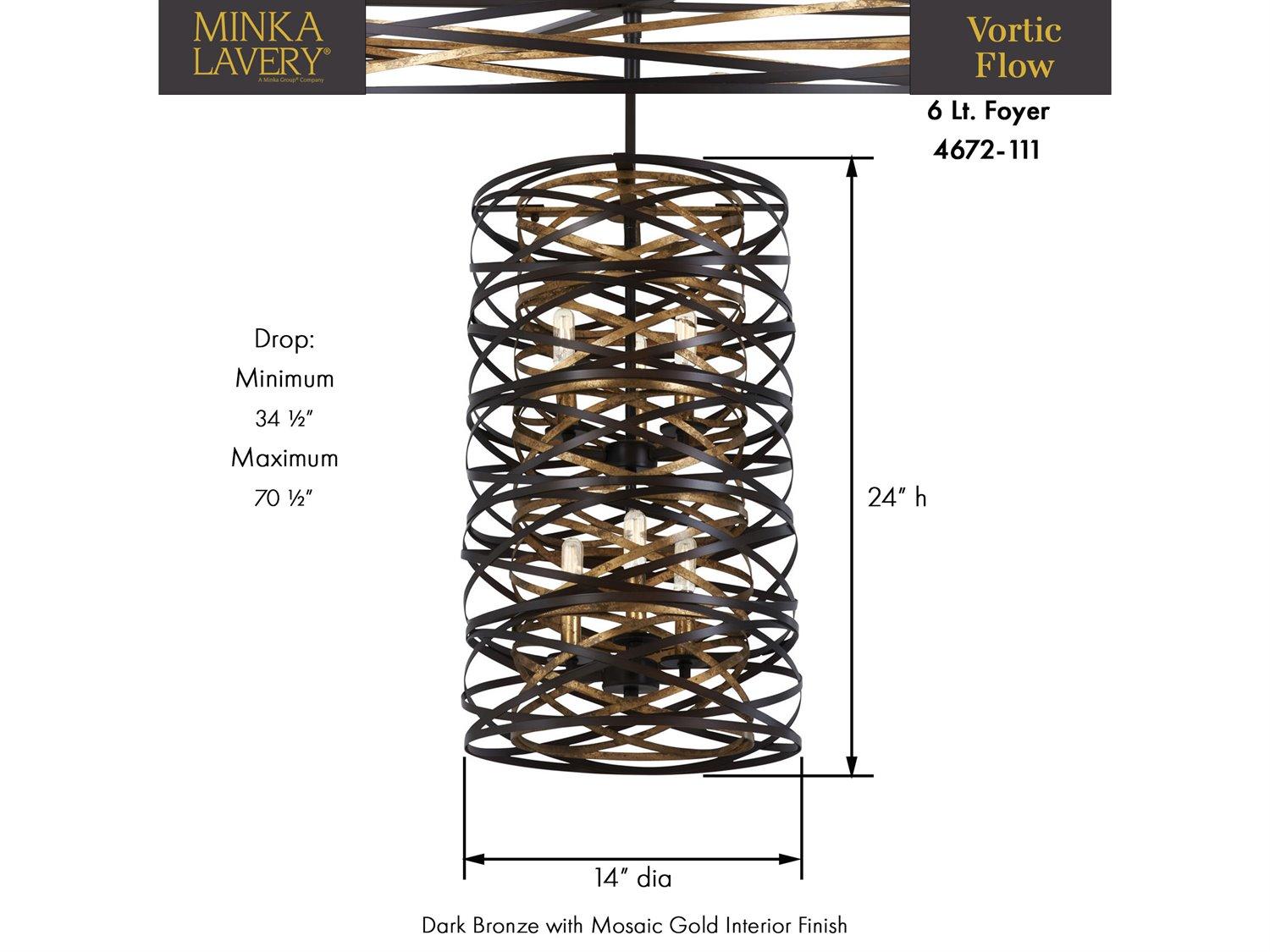 Minka Lavery Vortic Flow 6-Light Dark Bronze Mosaic Gold Candelabra Chandelier