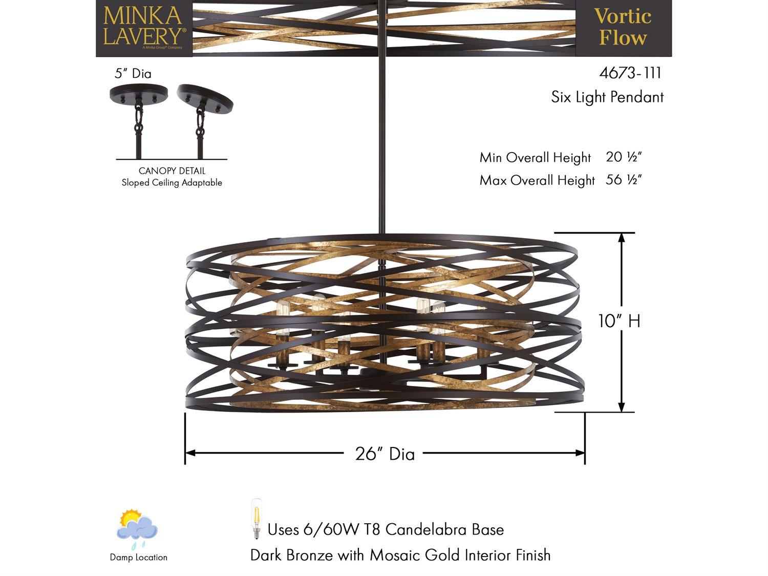 Minka Lavery Vortic Flow 6-Light Dark Bronze Mosaic Gold Candelabra Chandelier