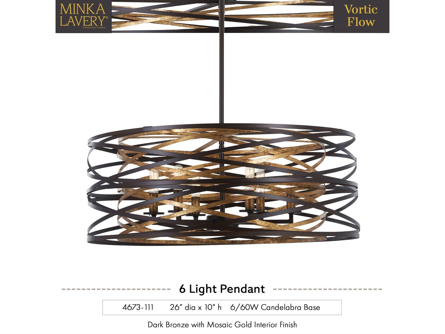 Minka Lavery Vortic Flow 6-Light Dark Bronze Mosaic Gold Candelabra Chandelier