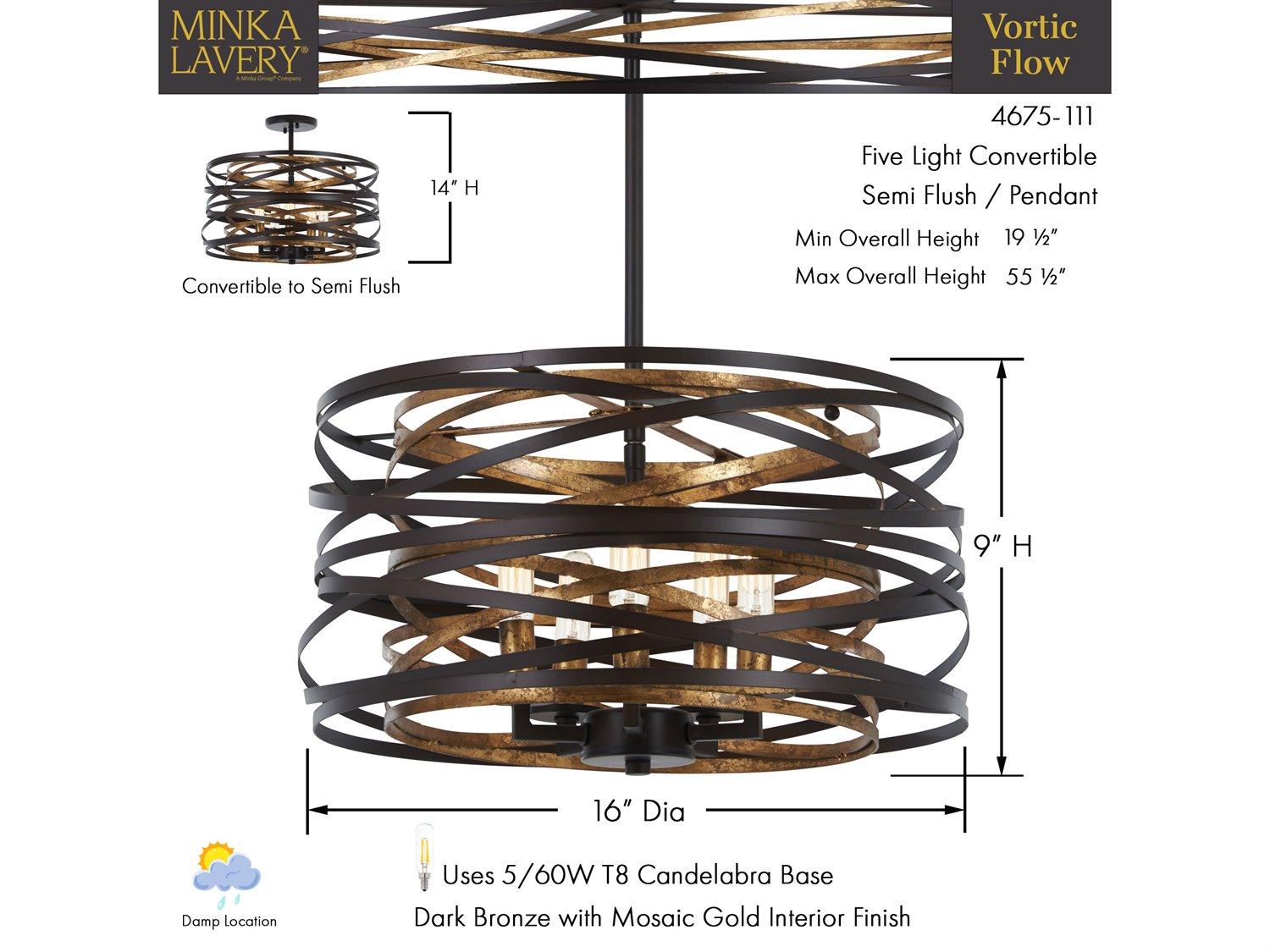 Minka Lavery Vortic Flow 5-Light Dark Bronze Mosaic Gold Candelabra Chandelier