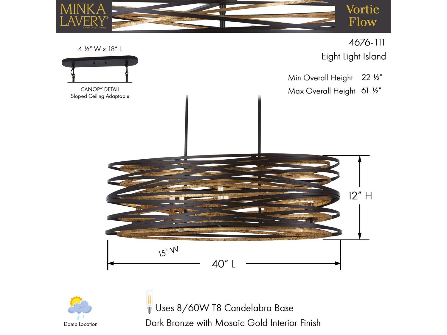 Minka Lavery Vortic Flow 8-Light Dark Bronze Mosaic Gold Linear Island Pendant