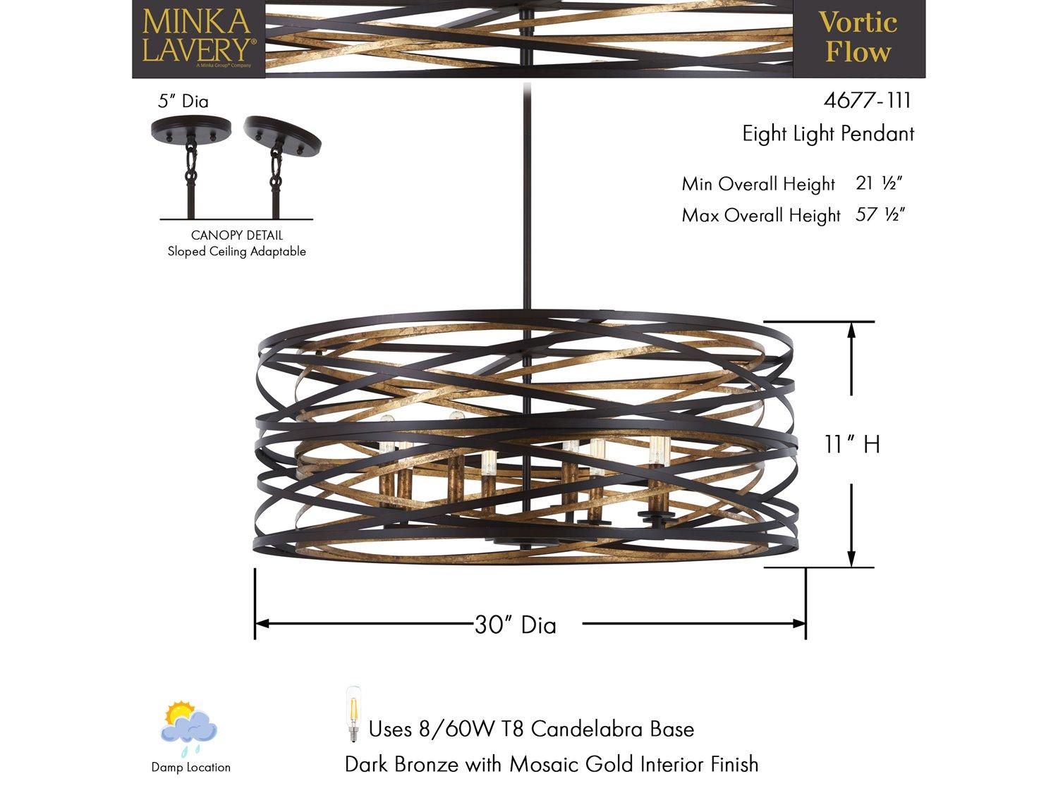 Minka Lavery Vortic Flow 8-Light Dark Bronze Mosaic Gold Glass Drum Geometric Chandelier