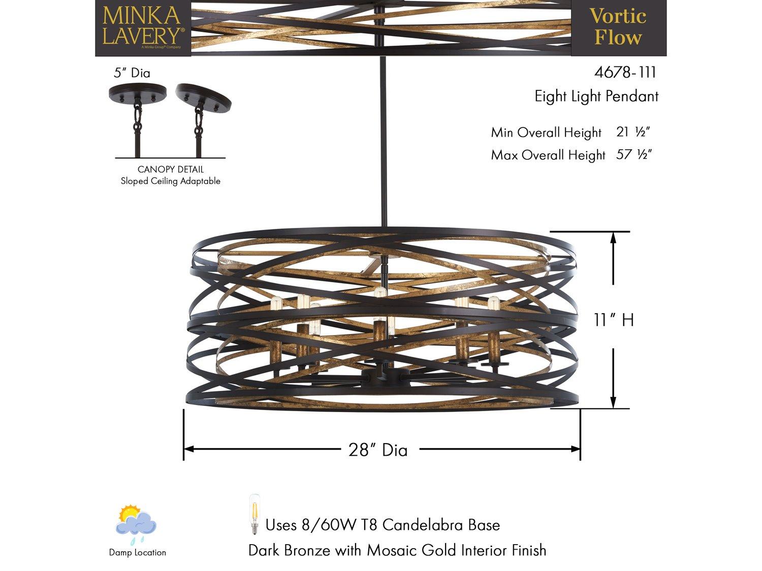 Minka Lavery Vortic Flow 8-Light Dark Bronze Mosaic Gold Candelabra Drum Chandelier