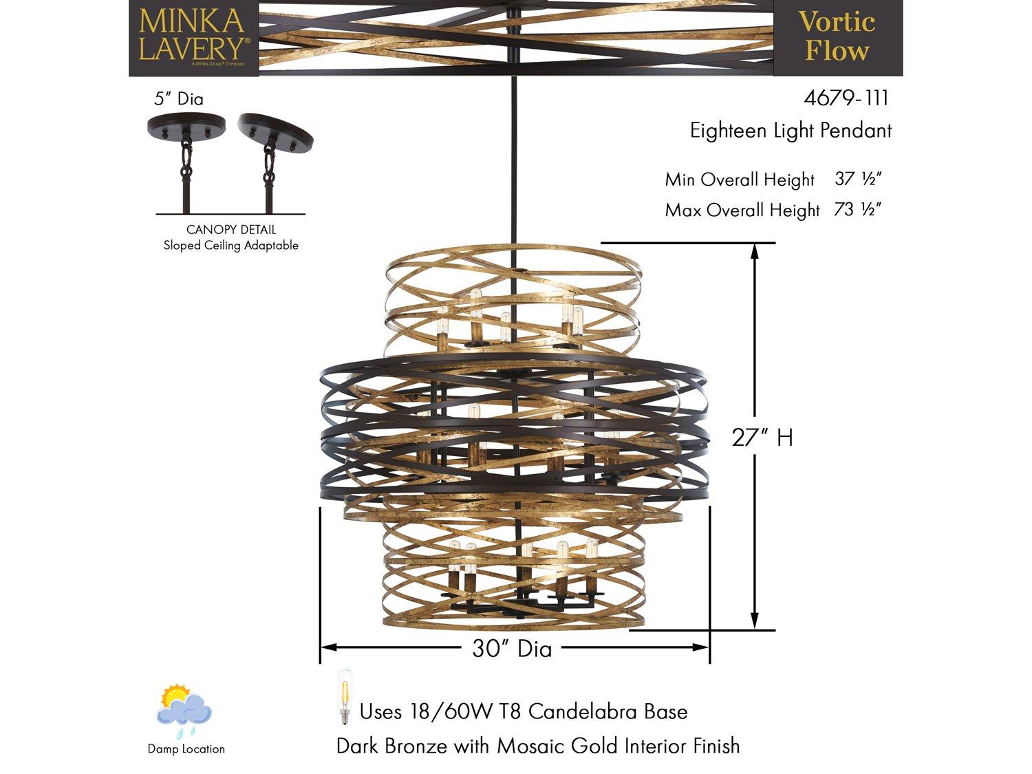Minka Lavery Vortic Flow 18-Light Dark Bronze Mosaic Gold Candelabra Tiered Chandelier