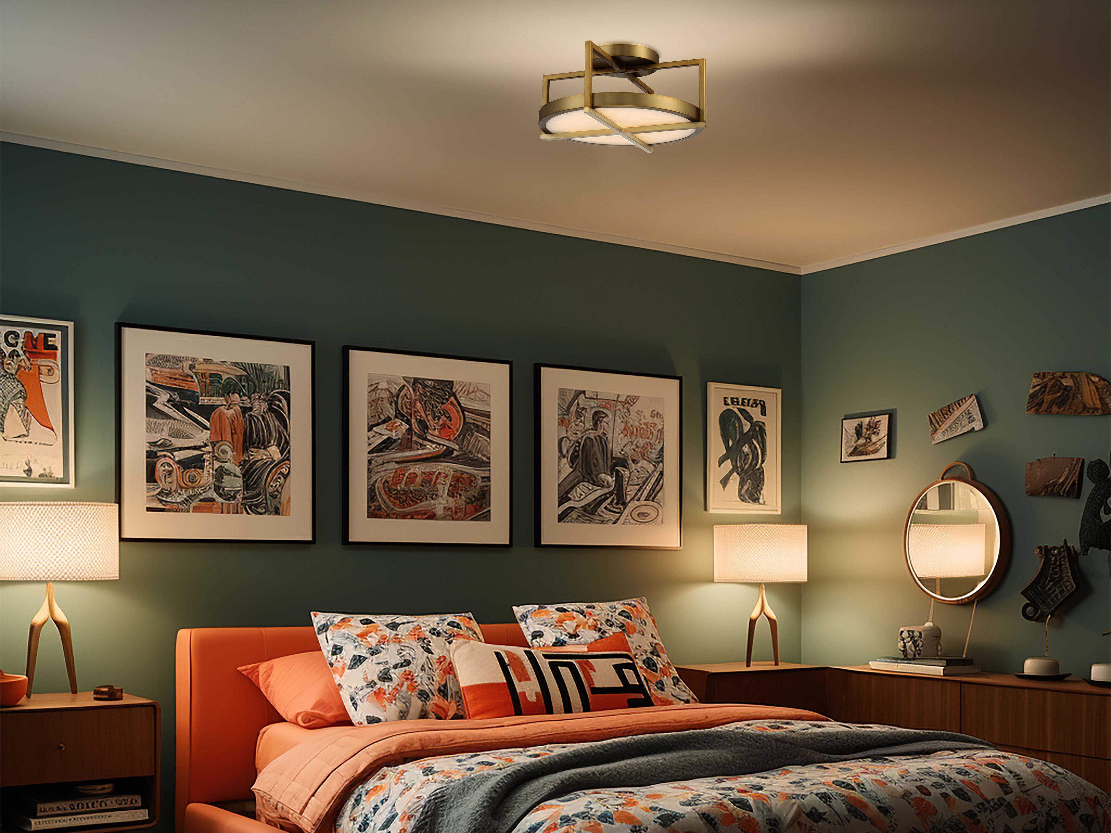 Minka Lavery Boada 1-Light Soft Brass LED Geometric Round Semi Flush Mount