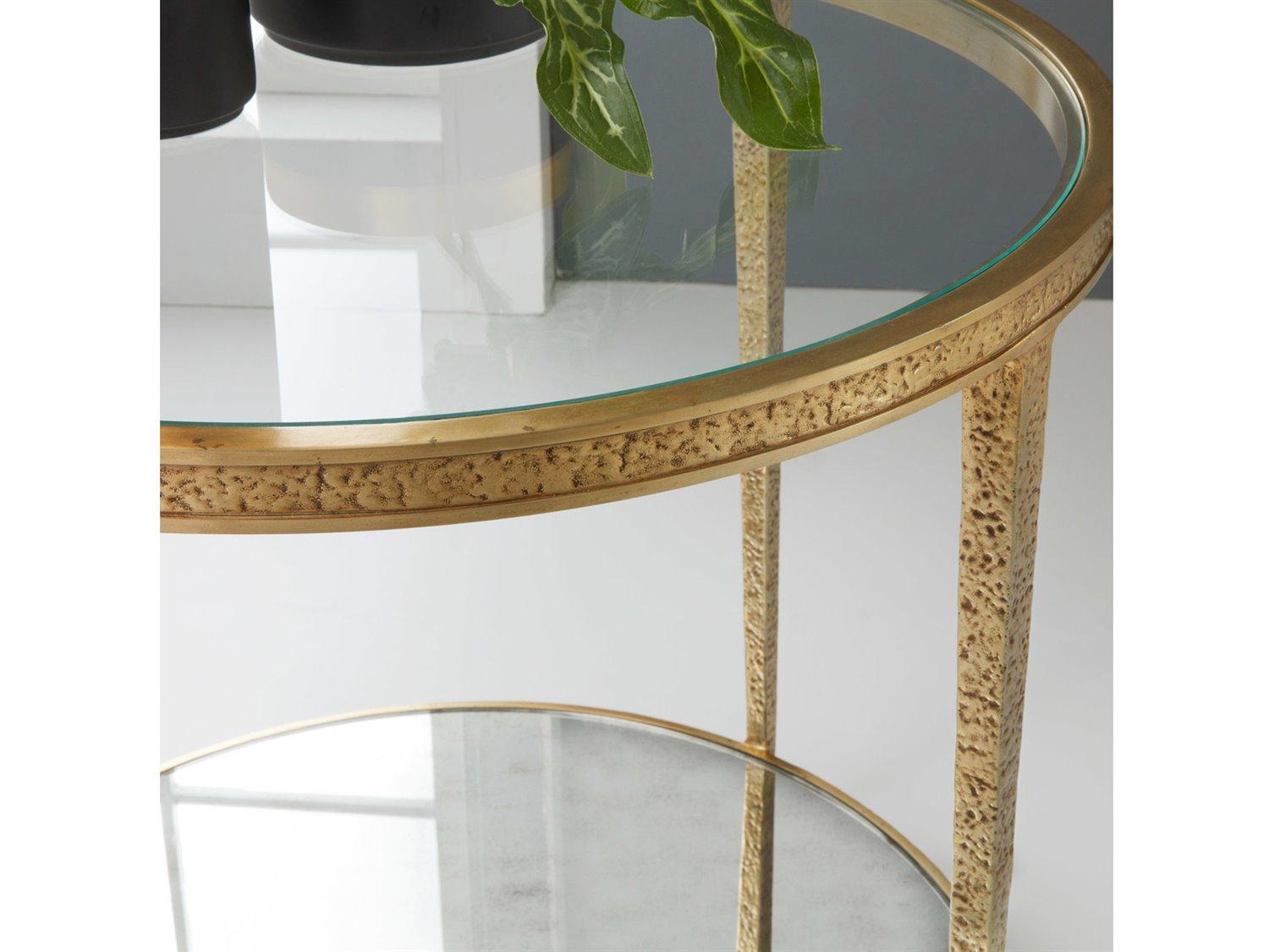 Modern History Home Round Glass Antique Brass End Table