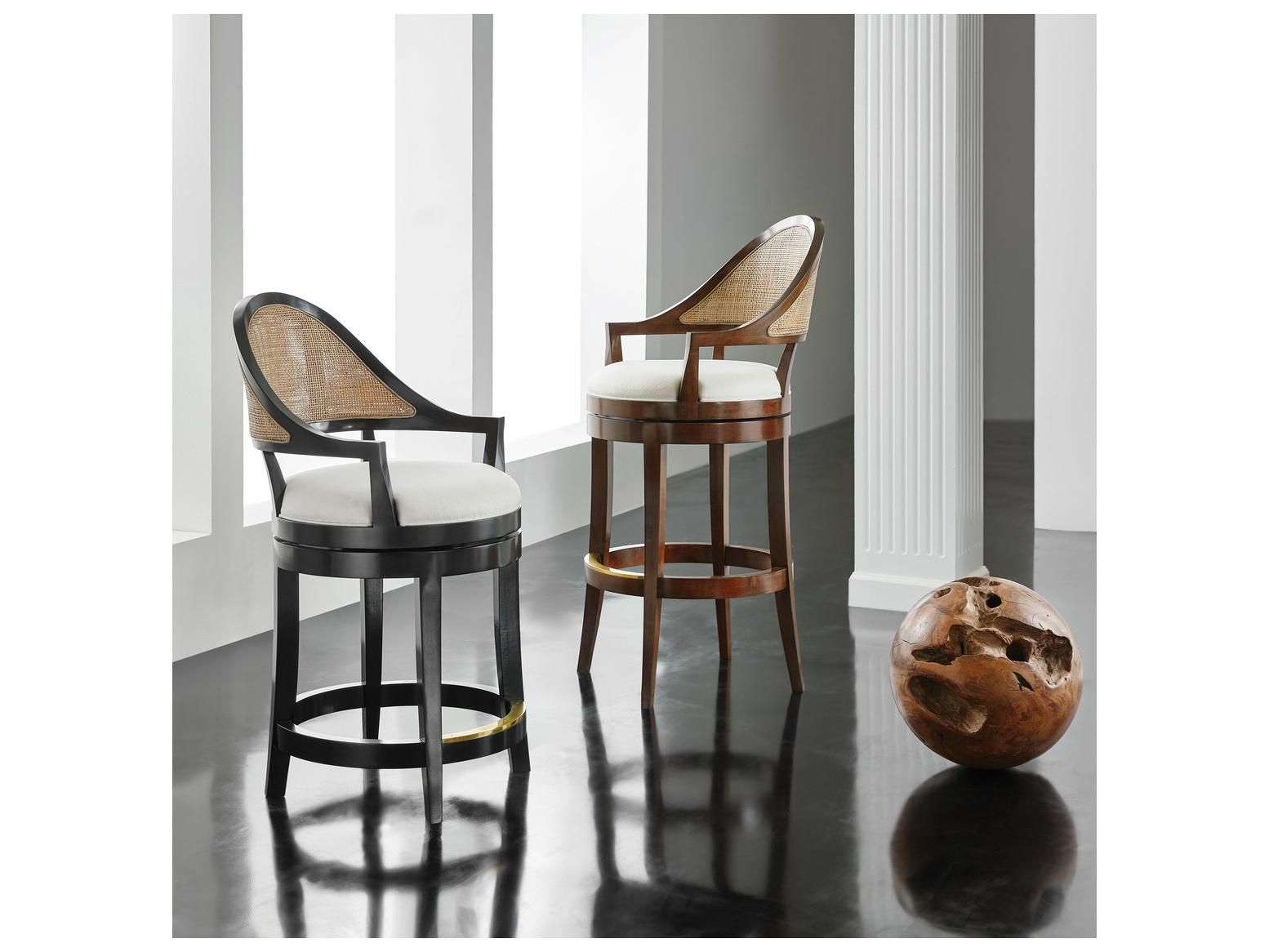 Modern History Home Lyon Brown Upholstered Swivel Walnut Wood Bar Stool