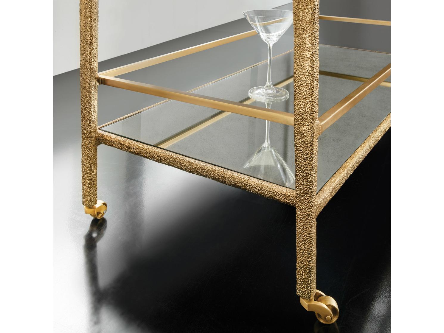 Modern History Home Glass Brass Shagreen Bar Cart