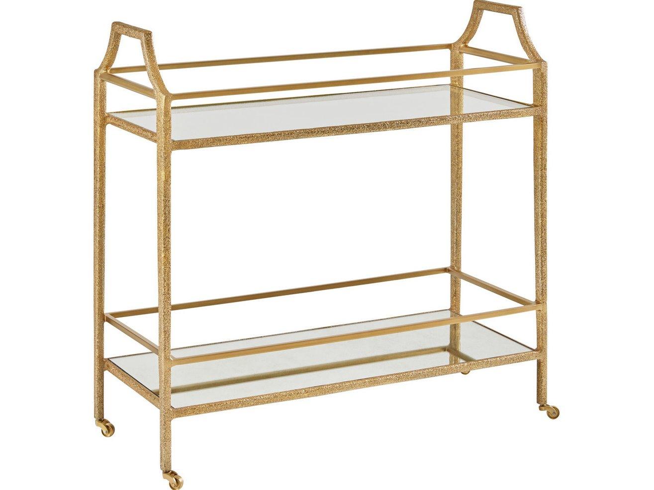 Modern History Home Glass Brass Shagreen Bar Cart