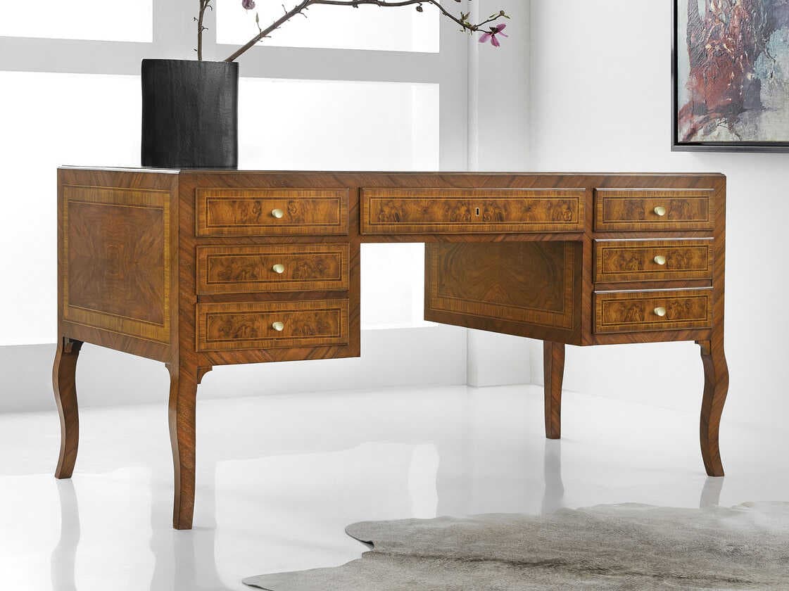 Modern History Home Bezier Brown Burlwood Secretary Desk