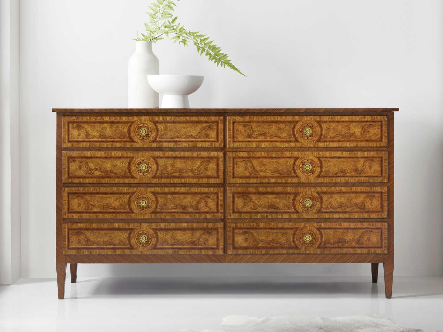 Modern History Home Bezier Brown Burlwood Double Dresser
