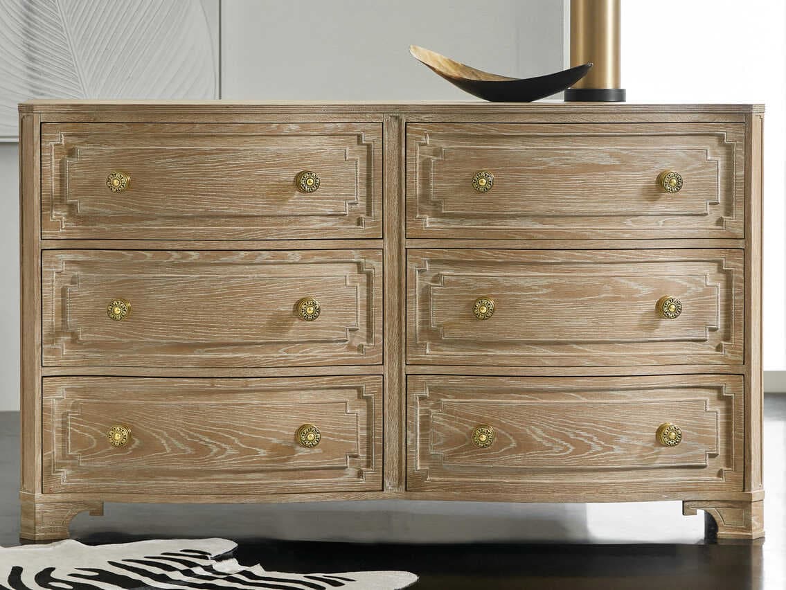 Modern History Home Noelle 6-Drawers Brown Oak Wood Double Dresser