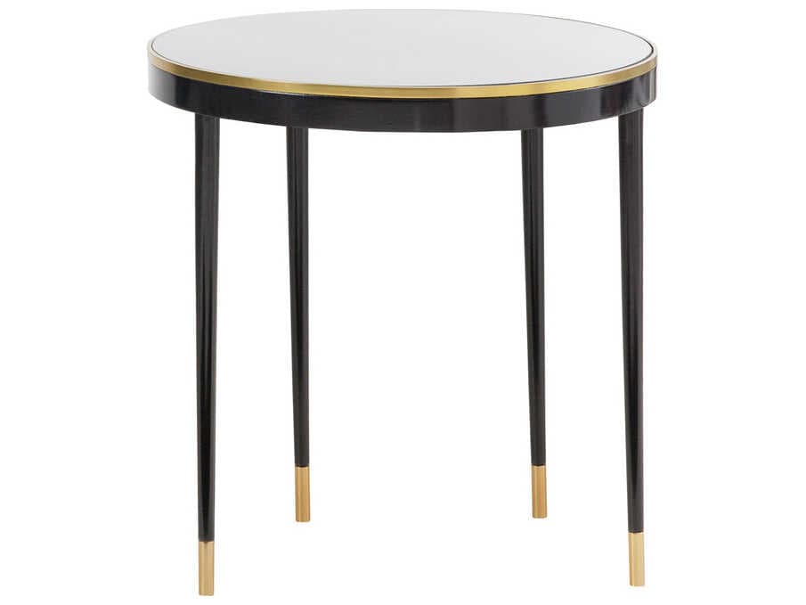 Modern History Home Lyon Round Mirror Ebony Painted End Table
