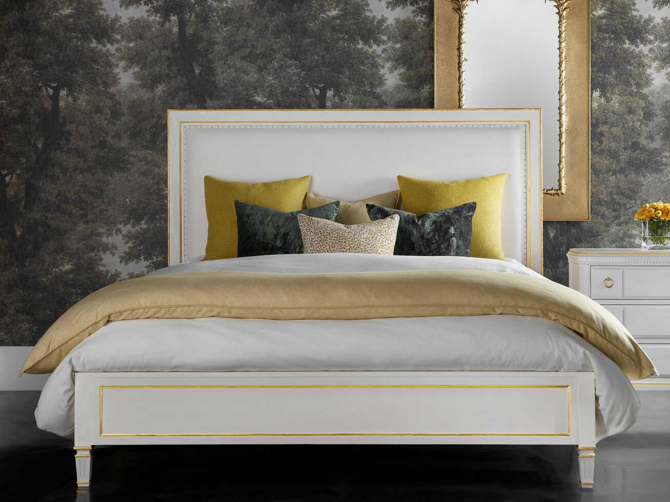 Modern History Home Covington Antique Painted White Gold Wood King Platform Bed