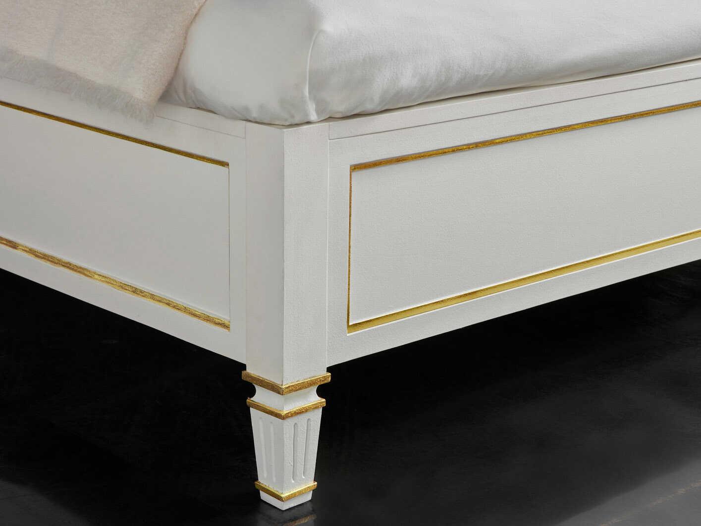 Modern History Home Covington Antique Painted White Gold Wood King Platform Bed