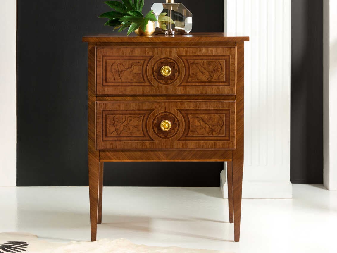 Modern History Home Bezier 2-Drawers Brown Burlwood Nightstand
