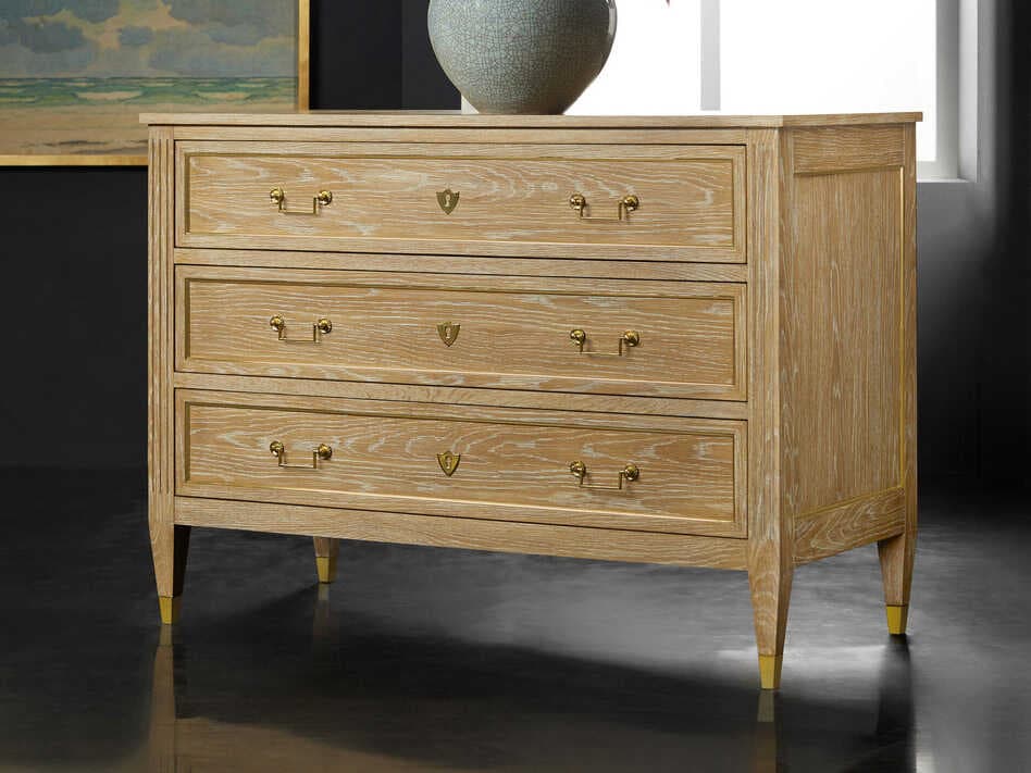Modern History Home French 3-Drawers Beige Oak Wood Dresser