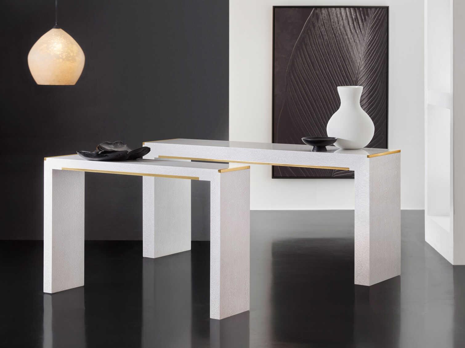 Modern History Home Mirage Rectangular White Lacewood Console Table