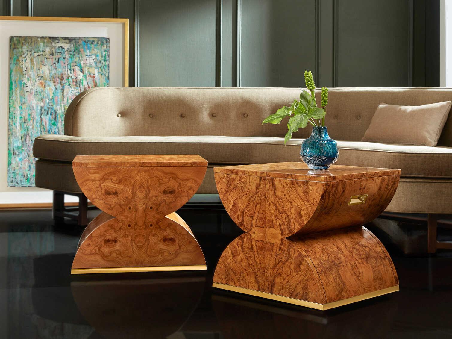 Modern History Home Burl Brass Brown Accent Stool