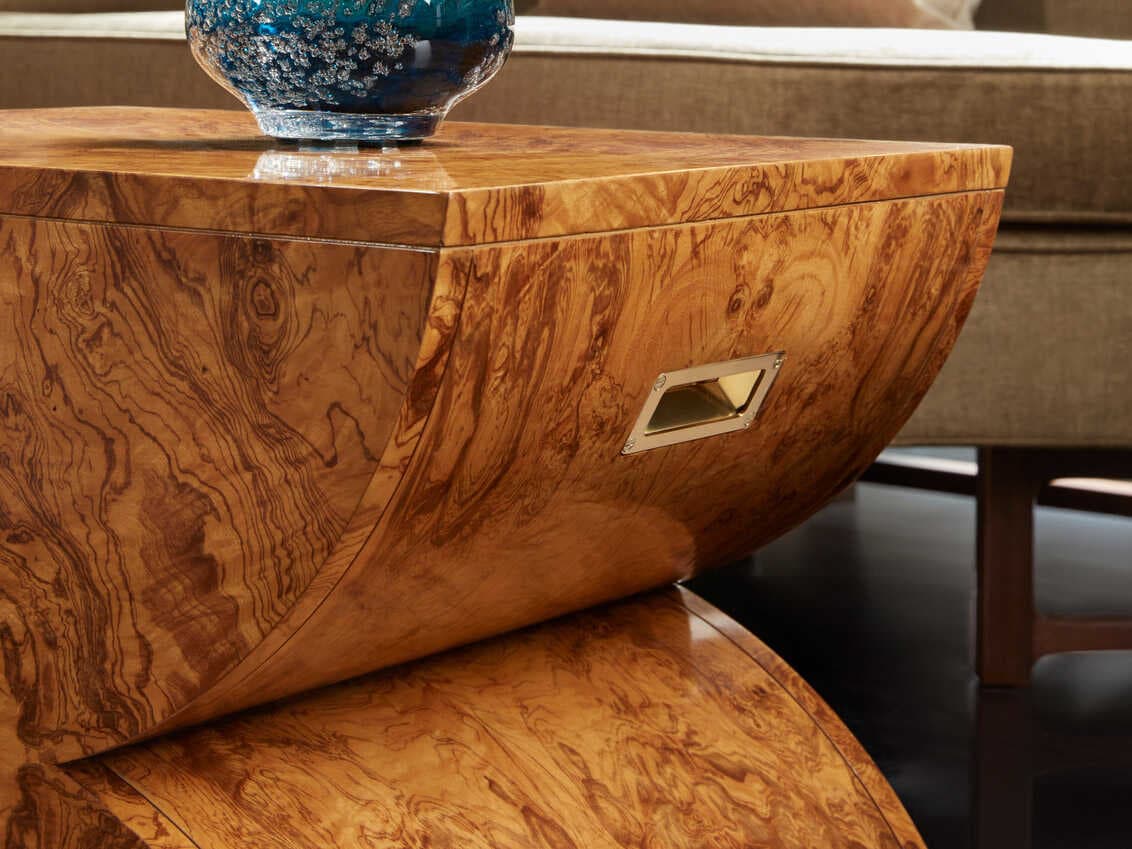 Modern History Home Burl Brass Brown Accent Stool