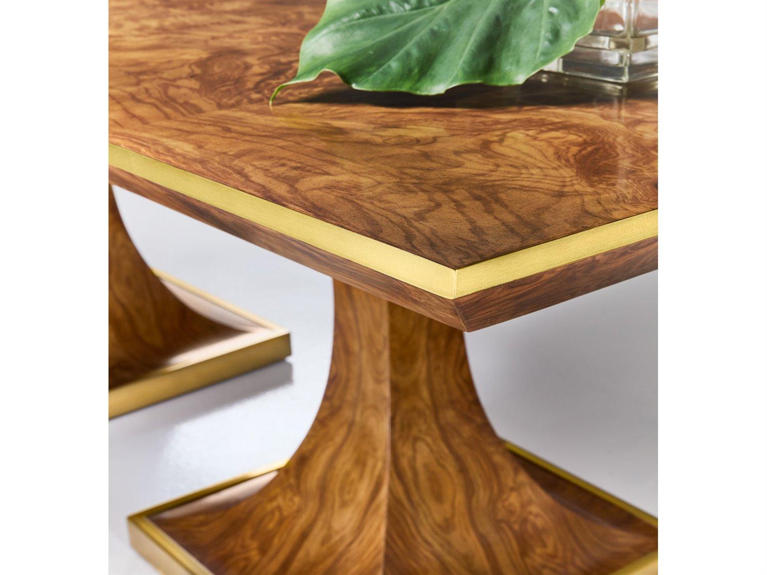 Modern History Home Burl Rectangular Wood Gold Leaf Brass Dining Table