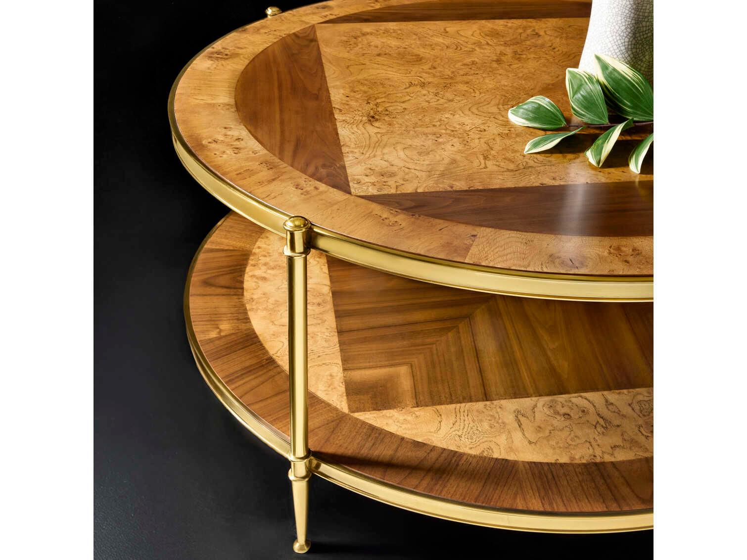 Modern History Home Oak Burl & Walnut Round Wood Coffee Table