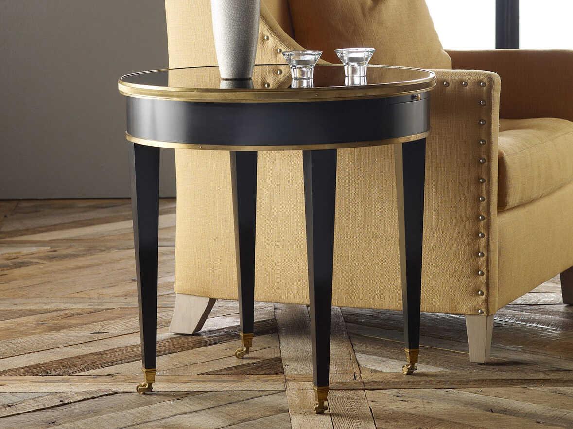 Modern History Home Tuxedo Round Mirror Ebony End Table