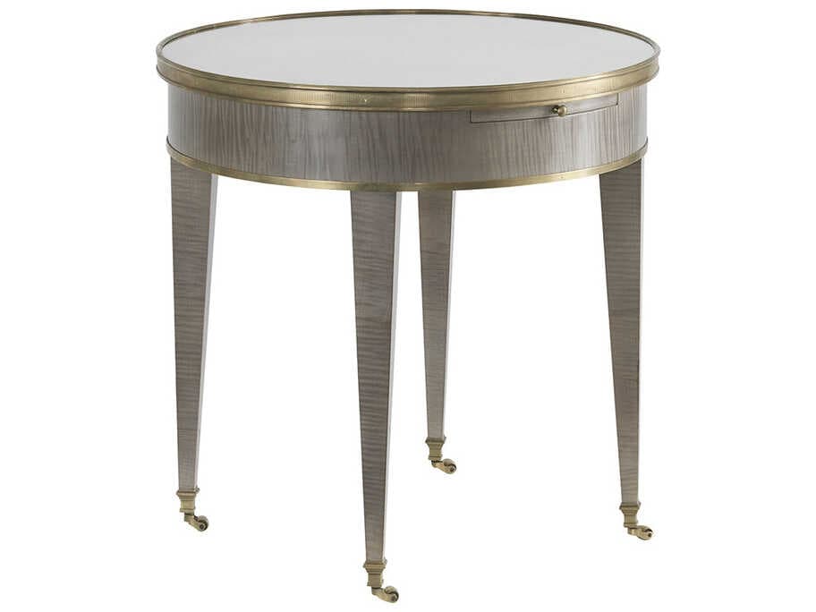 Modern History Home Tuxedo Round Mirror Grey Sycamore End Table