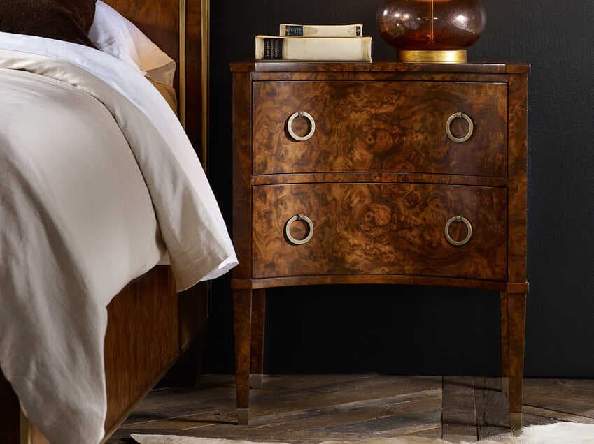 Modern History Home Concave 2-Drawers Brown Walnut Wood Nightstand