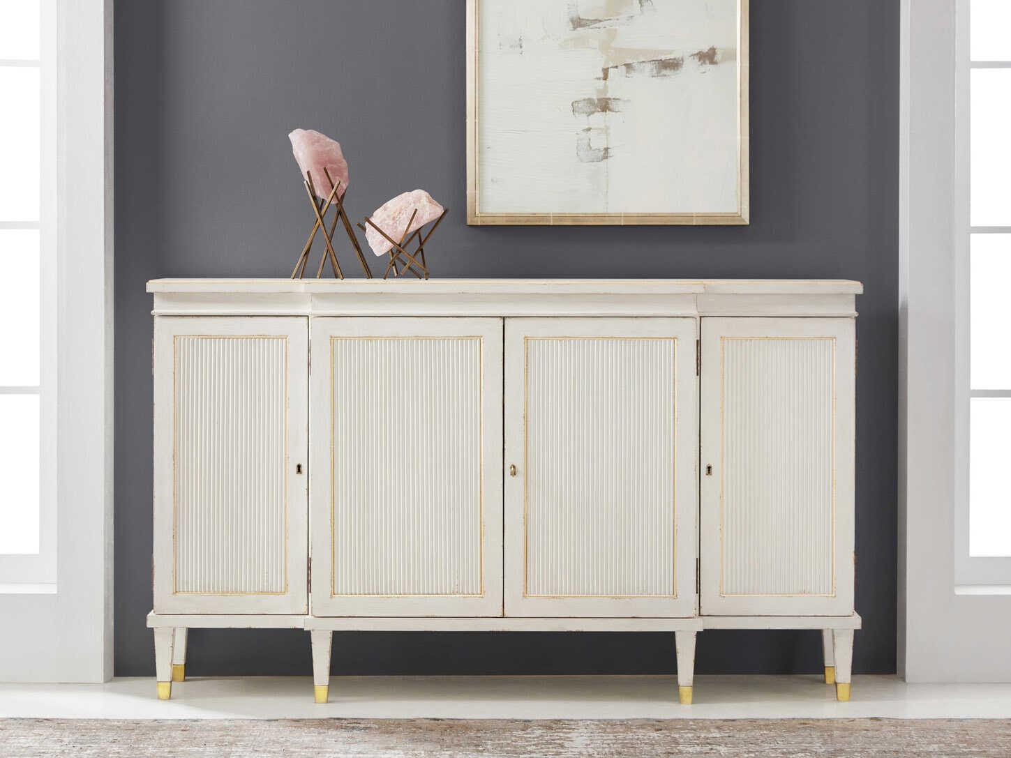 Modern History Home Swedish 62" White Painted Antiqued Gold Leaf Sideboard