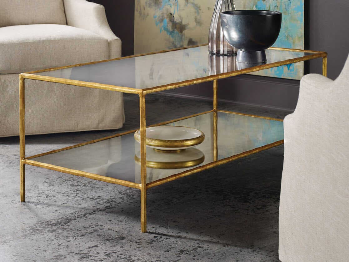 Modern History Home Organic Rectangular Mirror Gold Leaf Coffee Table