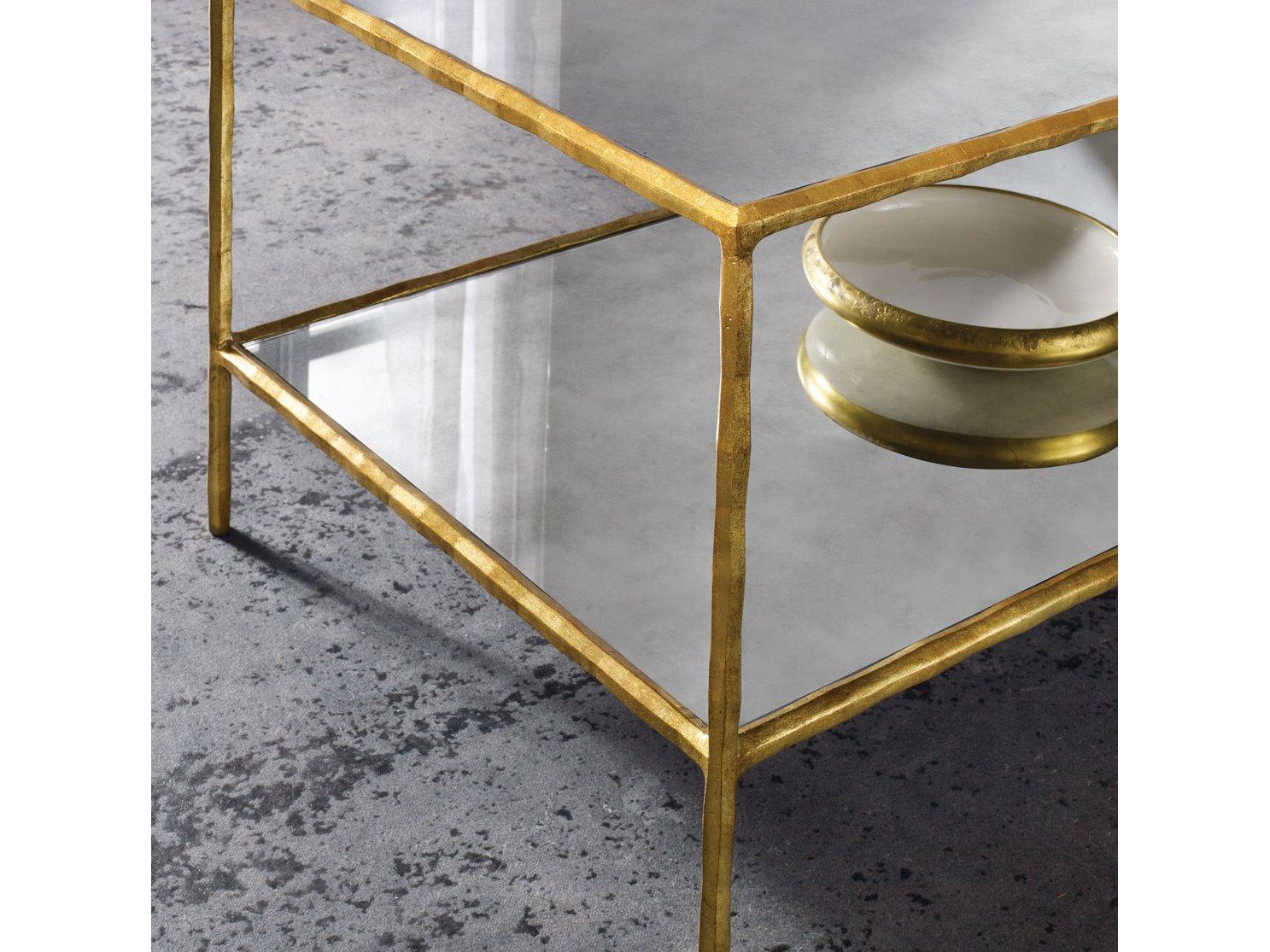 Modern History Home Organic Rectangular Mirror Gold Leaf Coffee Table