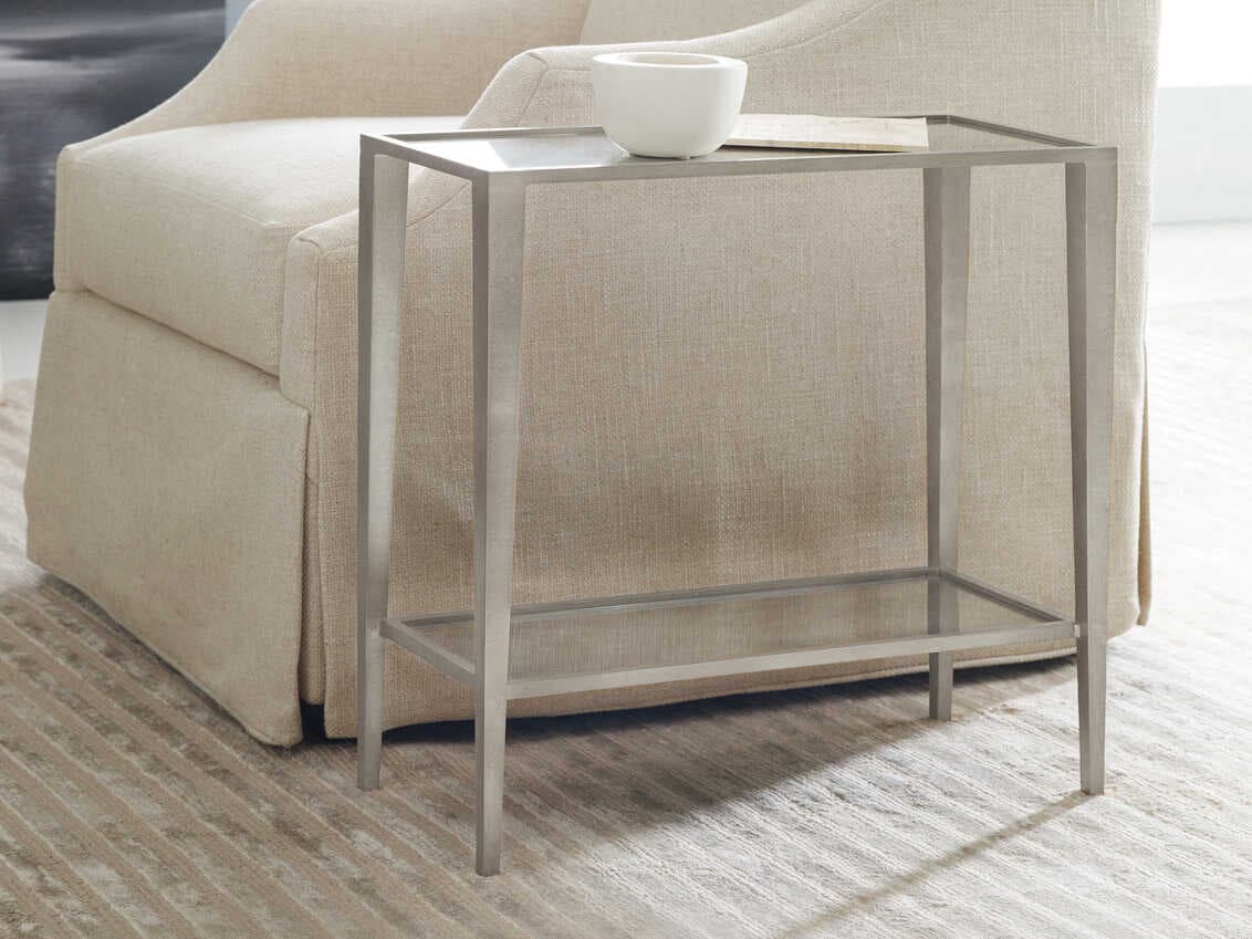 Modern History Home Large Gilt Chairside Rectangular Metal Silver Leaf End Table