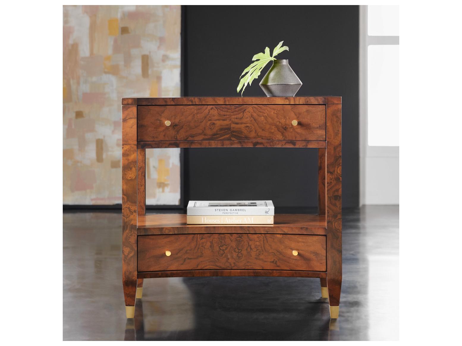 Modern History Home Concave 2-Drawers Brown Walnut Wood Nightstand