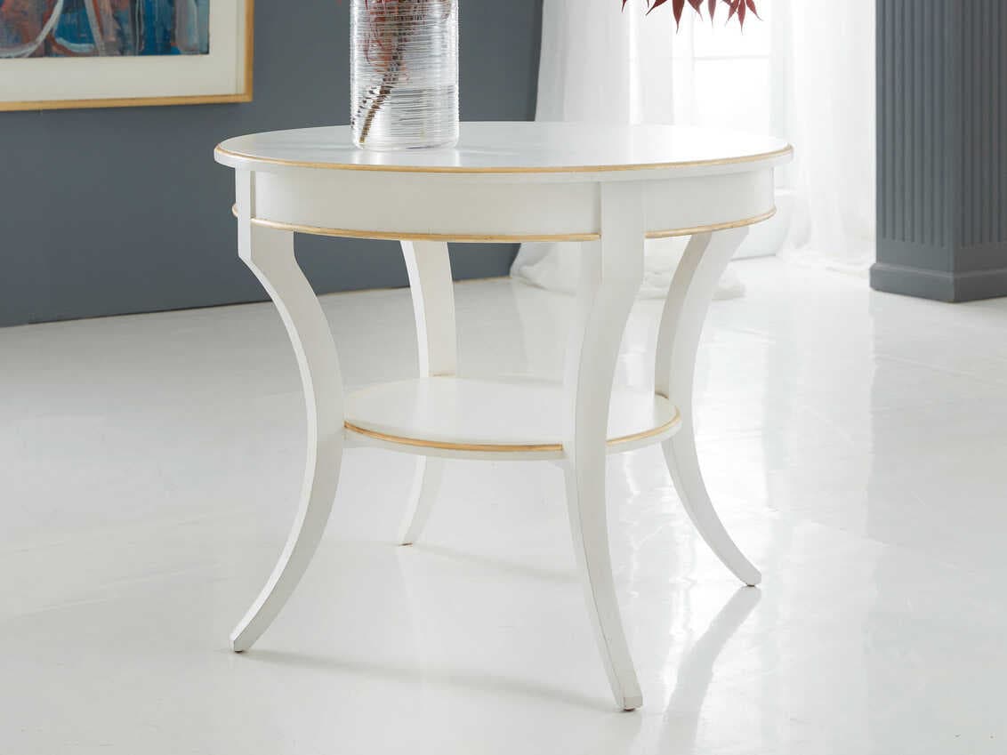 Modern History Home Covington Round Wood Brushed White Painted End Table