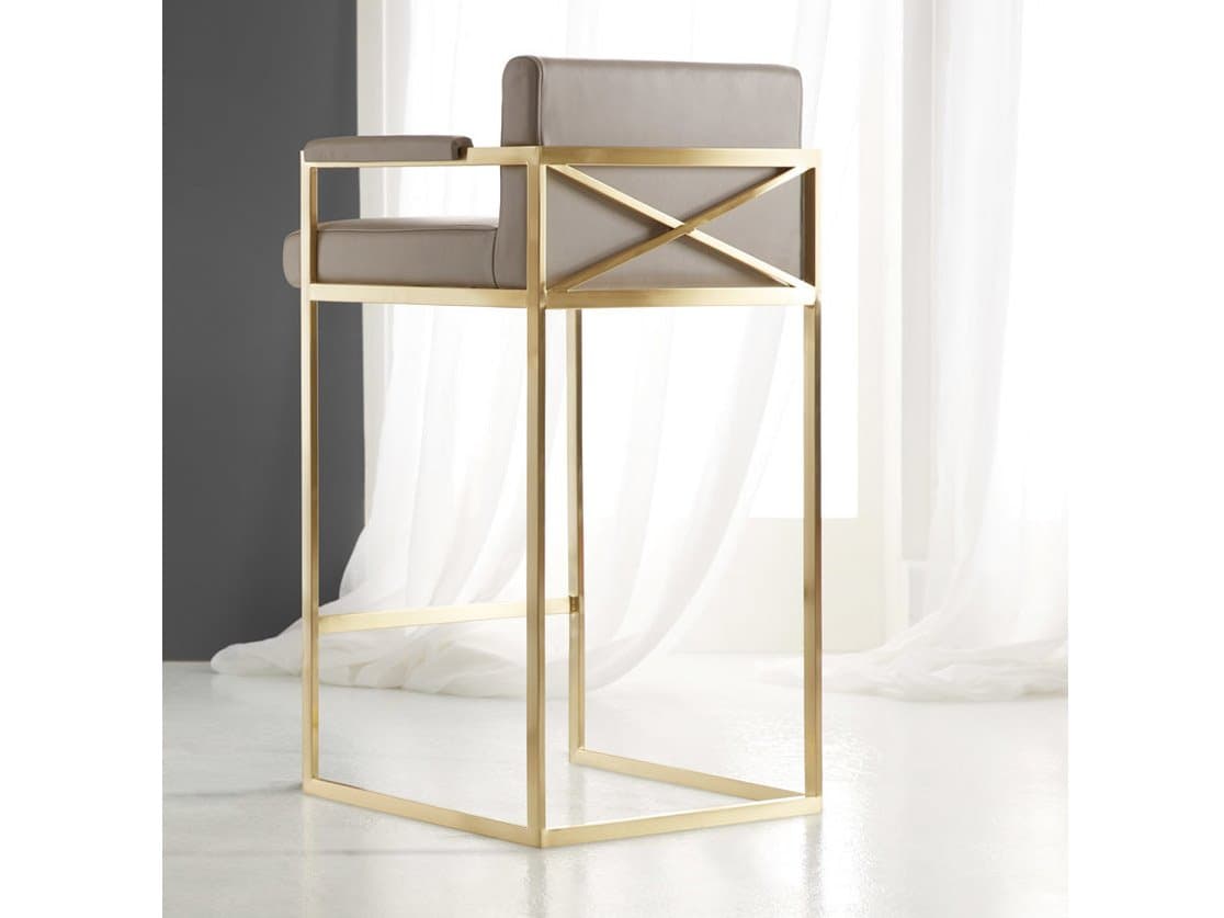 Modern History Home X Satin Brass Upholstered Counter Stool