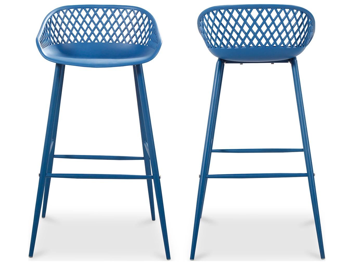 Moe's Home Outdoor Piazza Blue Aluminum Recycled Plastic Bar Stool - Set of Two