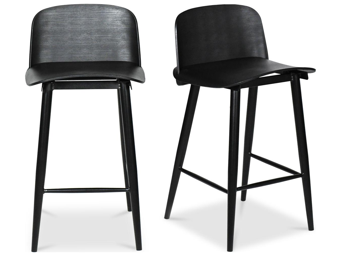 Moe's Home Outdoor Black Recycled Plastic Steel Counter Stool - Set of Two
