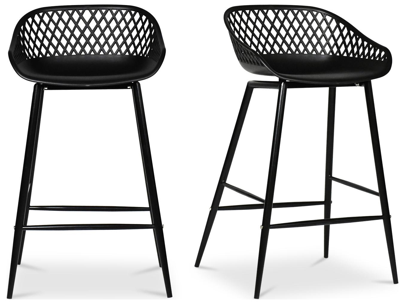 Moe's Home Outdoor Black Recycled Plastic Steel Counter Stool - Set of Two