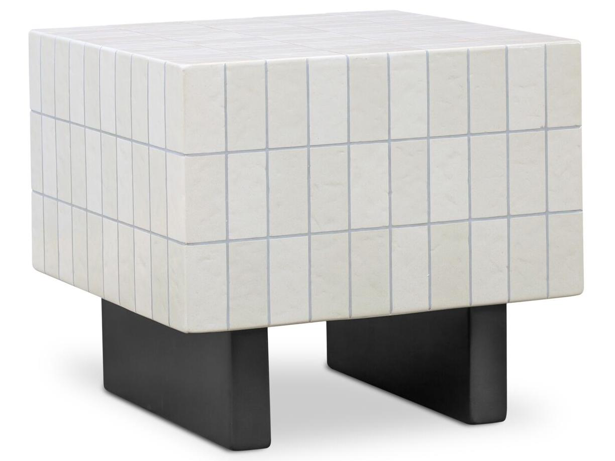 Moe's Home Outdoor Farren White Concrete Square End Table