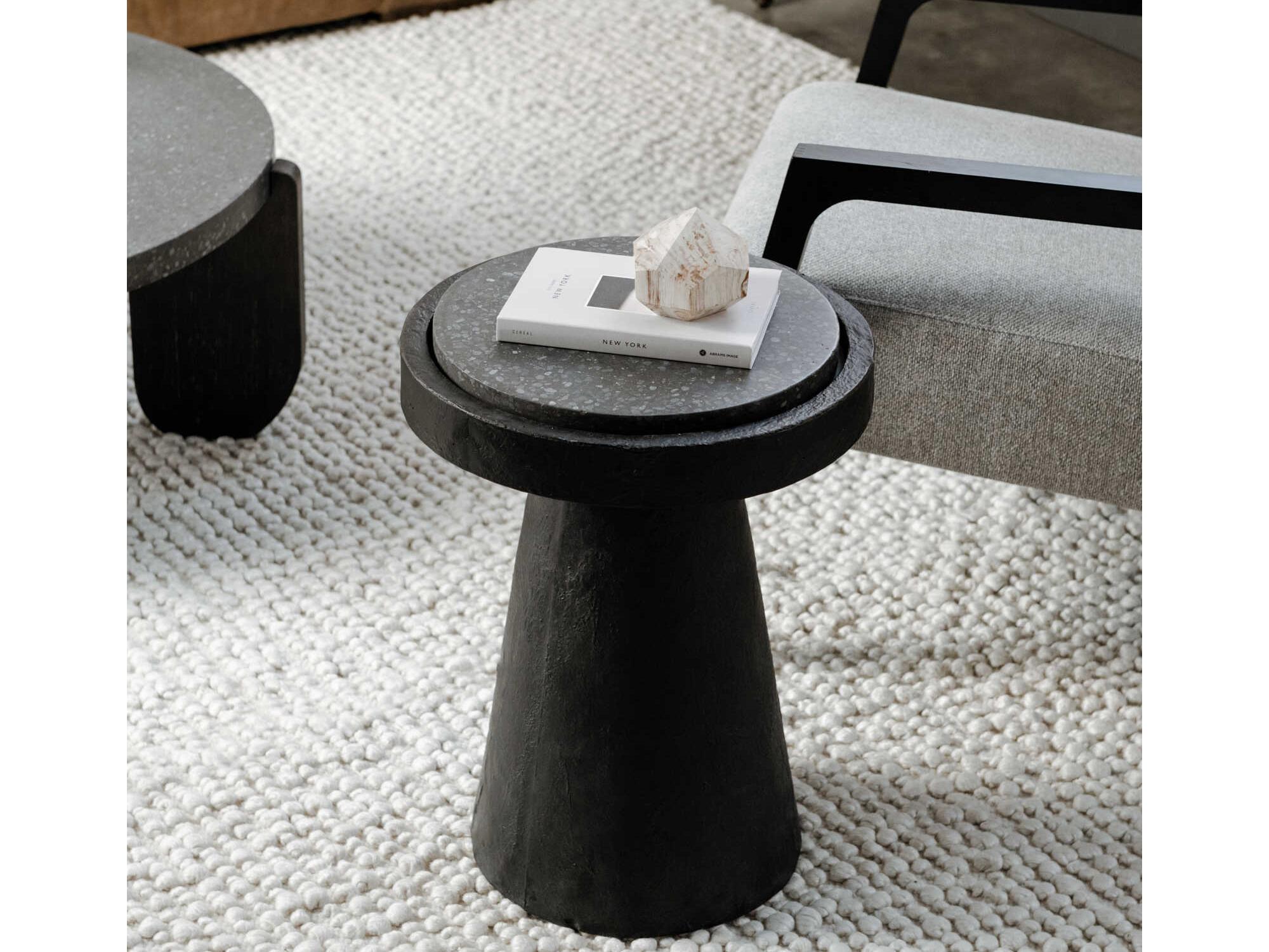 Moe's Home Outdoor Book Black Concrete Round End Table