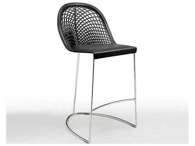 Midj Guapa Chrome Black Leather Counter Stool