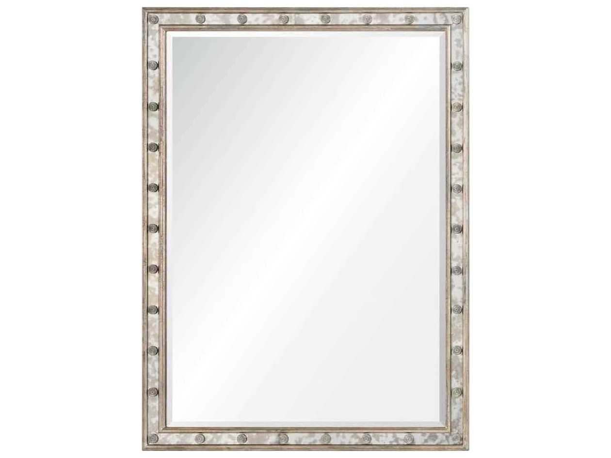 Mirror Home Michael S. Smith Distressed Silver Leaf With French Blue Clay Base Antiqued Rectangular Wall Mirror