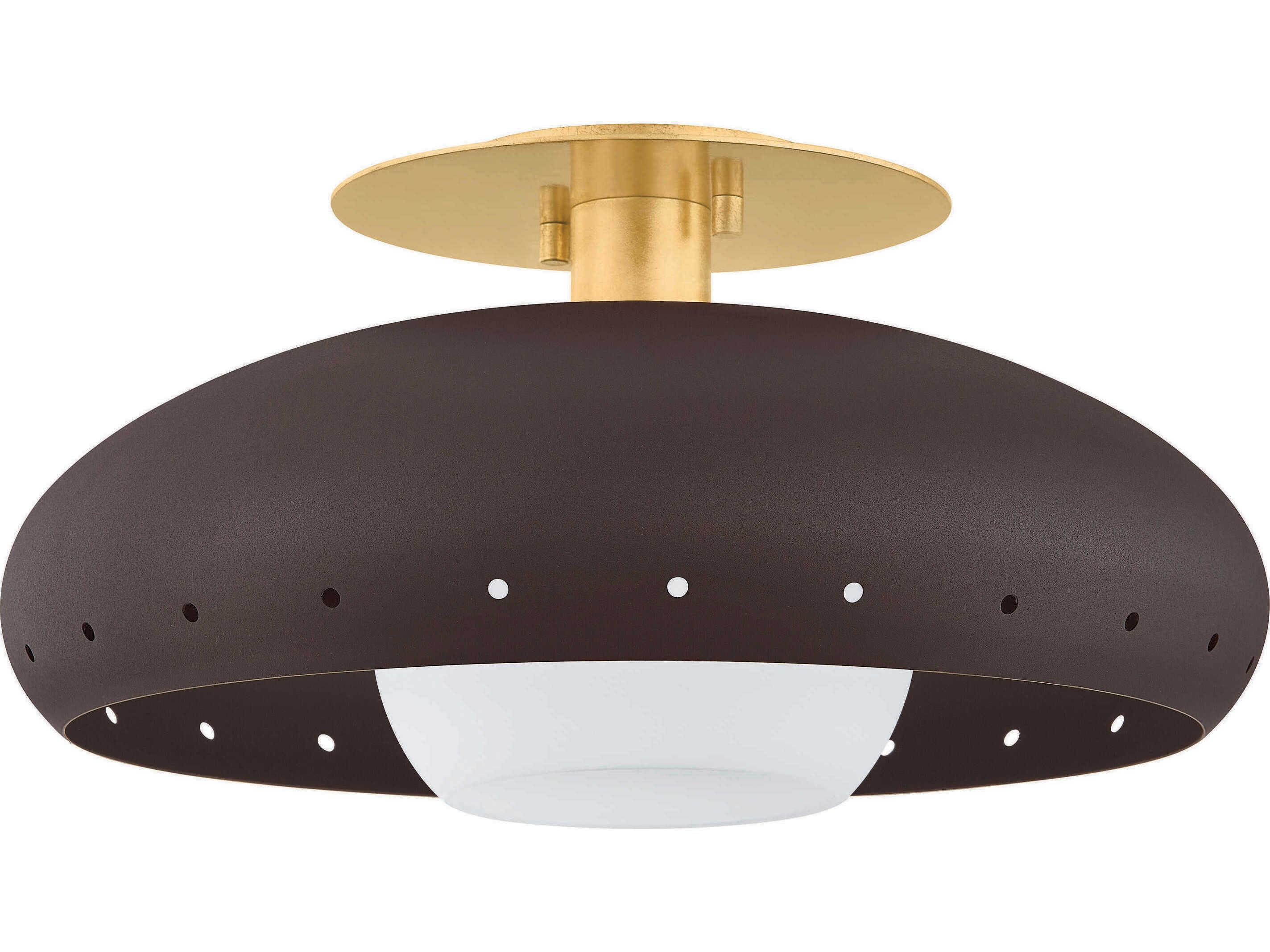 Mitzi Kimber 1-Light Aged Brass Textured Bronze Round Semi Flush Mount