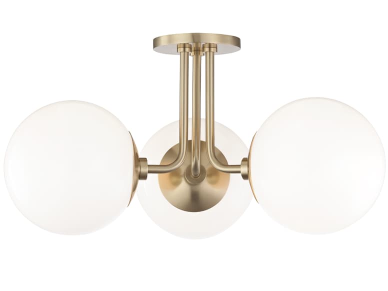 Mitzi Stella 3-Light Aged Brass Glass Globe Semi Flush Mount