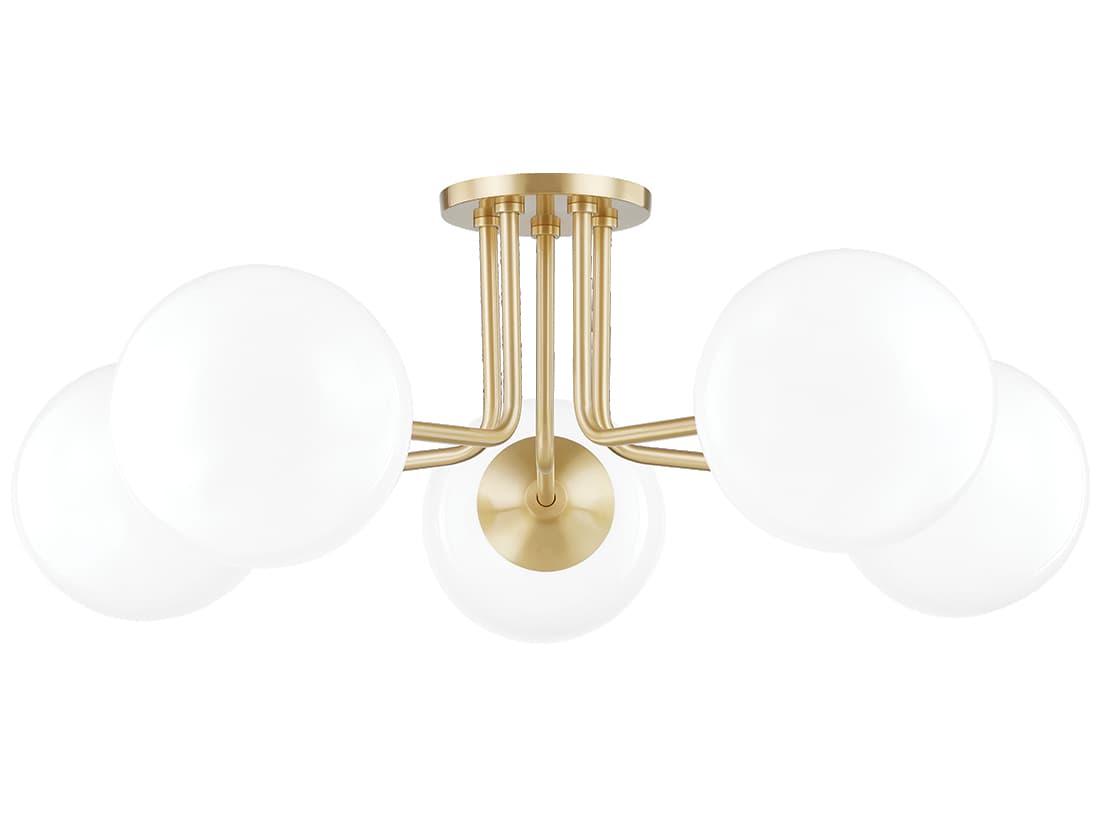 Mitzi Stella 5-Light Aged Brass Glass Globe Semi Flush Mount