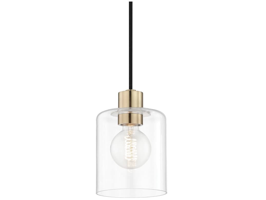 Mitzi Neko 1-Light Aged Brass Clear Glass Cylinder Mini Pendant