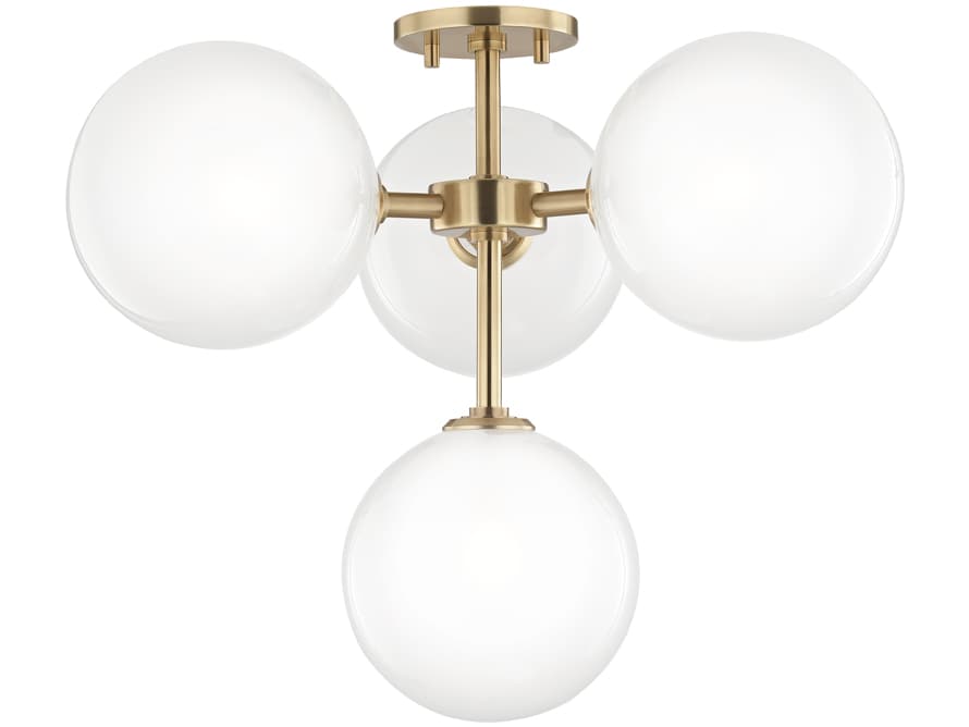 Mitzi Ashleigh 4-Light Aged Brass Glass LED Globe Semi Flush Mount